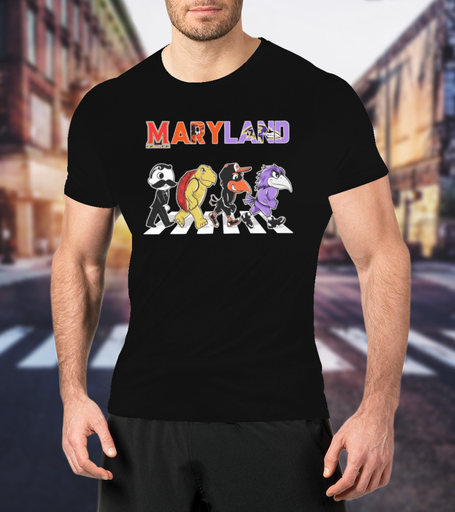 Maryland Baltimore Orioles Ravens Mascots Abbey Road Sports Characters T-Shirt