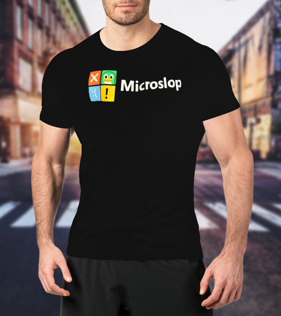 Microslop Parody Tux Penguin Windows Satire T-Shirt