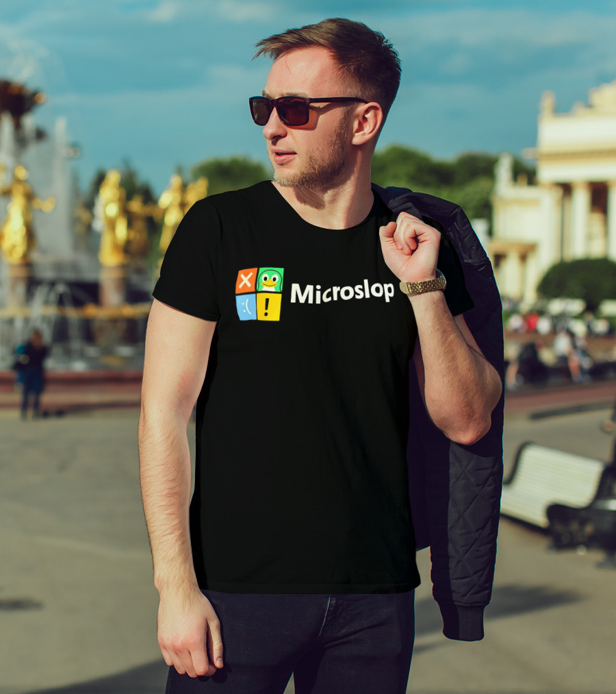 Microslop Parody Tux Penguin Windows Satire T-Shirt