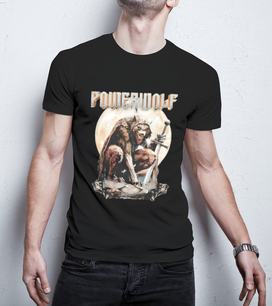 Powerwolf European Summer 2026 Heavy Metal Tour Werewolf Warrior Sword And Moon T-Shirt