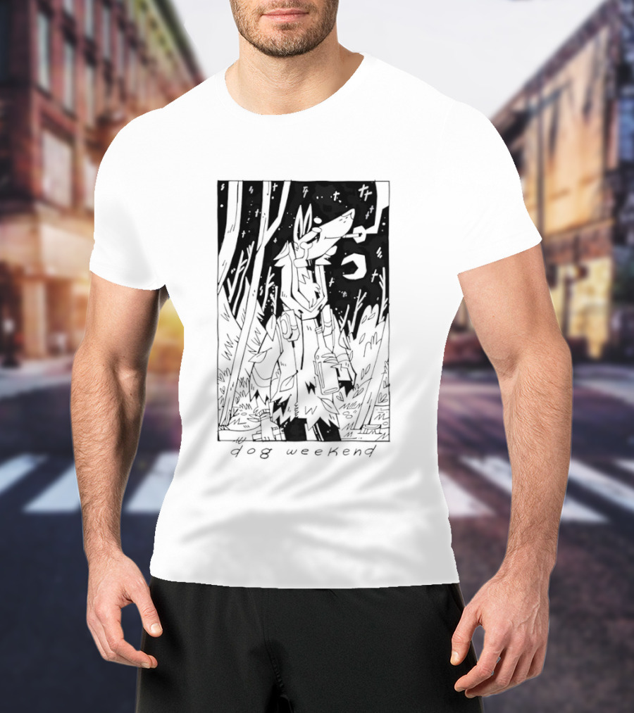Dog Woods Weekend Forest Scene With Moon And Trees T-Shirt