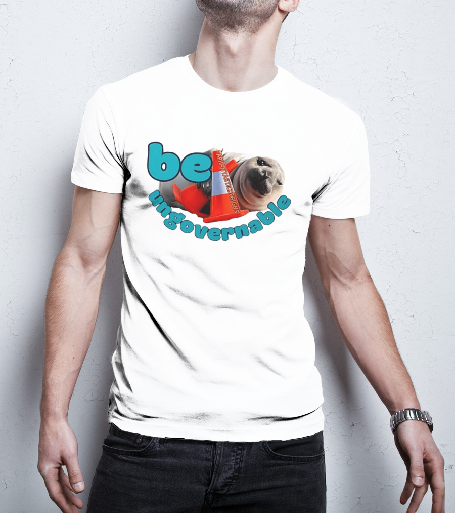 Be Ungovernable Seal Holding Traffic Cone Aphantastic Designs T-Shirt