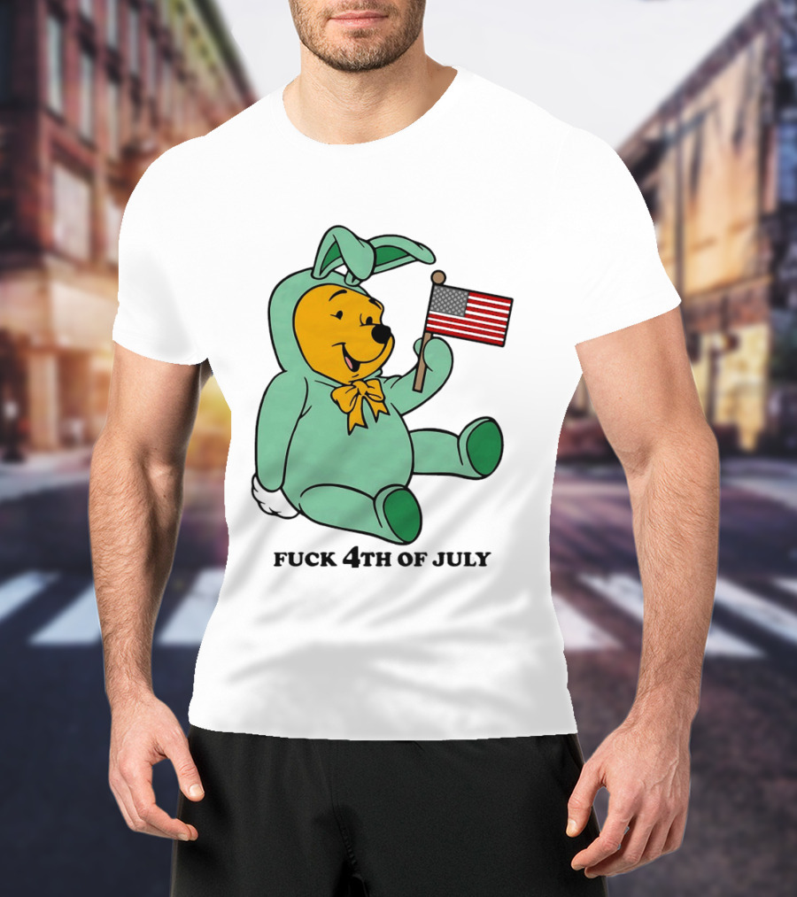 Winnie The Pooh Bunny Costume With Black American Flag And 4th Of July T-Shirt
