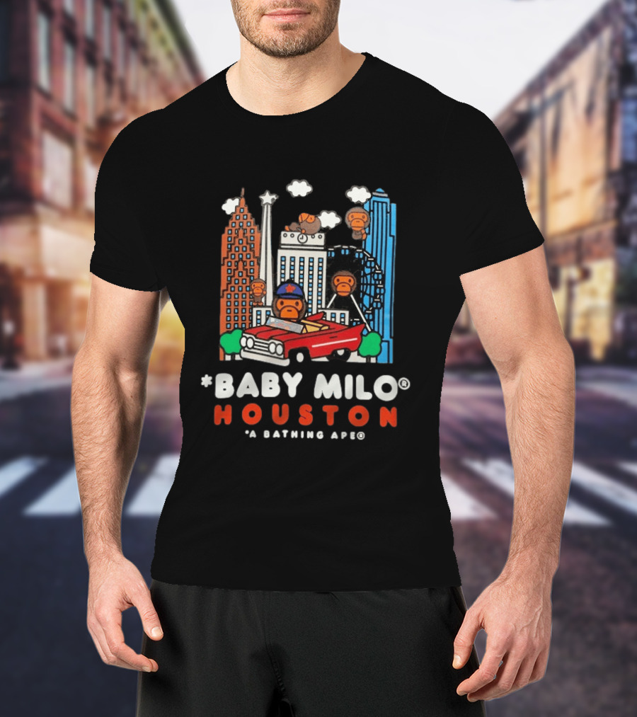 Baby Milo Houston A Bathing Ape City Skyline Car Scene T-Shirt