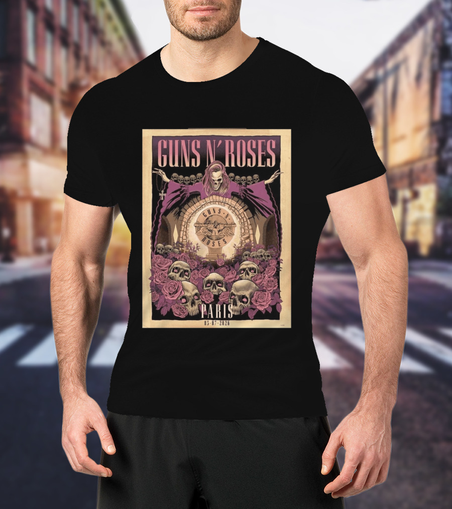 Guns N' Roses Paris 2026 Accor Arena July 3 Event With Skulls And Roses T-Shirt