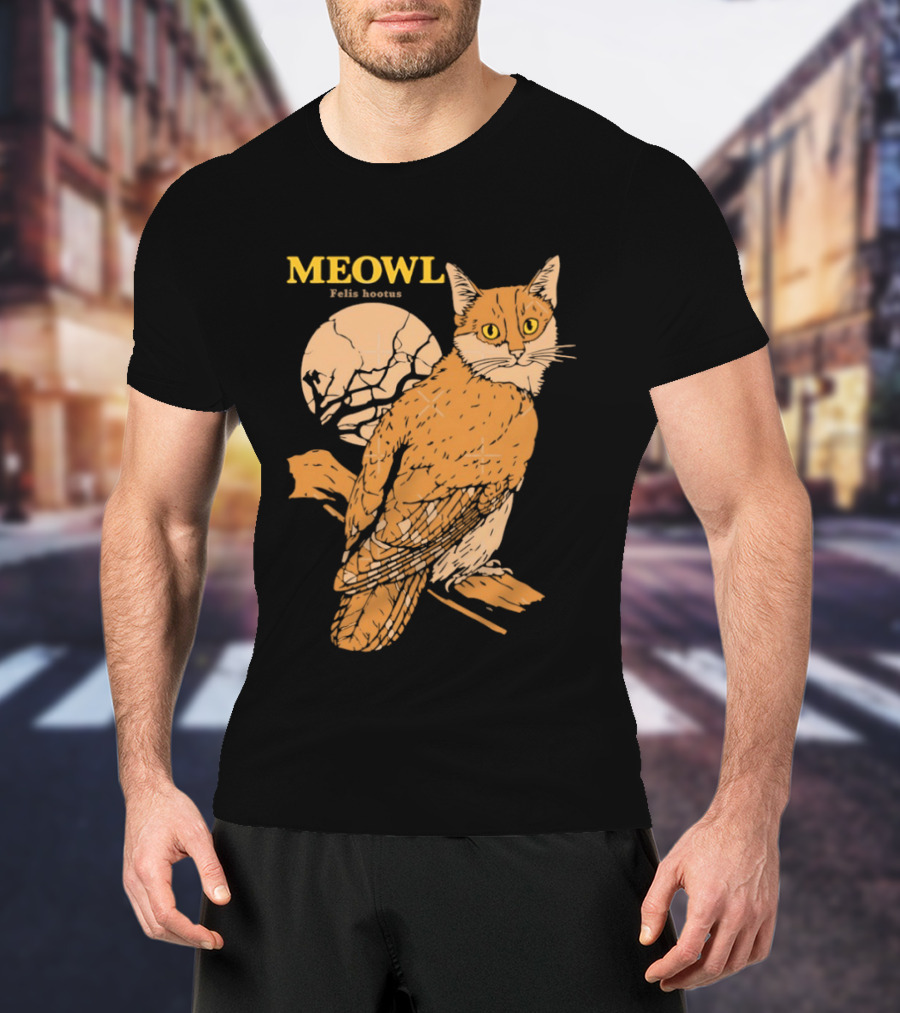 Meowl Felis Hootus Cat Owl Fusion With Moon T-Shirt