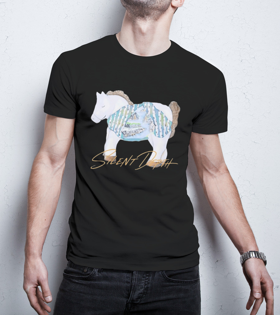 Silent Depth Horse Mountain Landscape Painted Body T-Shirt