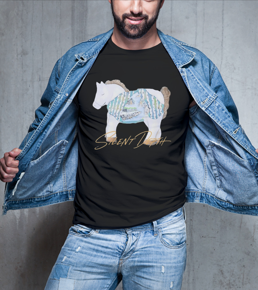 Silent Depth Horse Mountain Landscape Painted Body T-Shirt