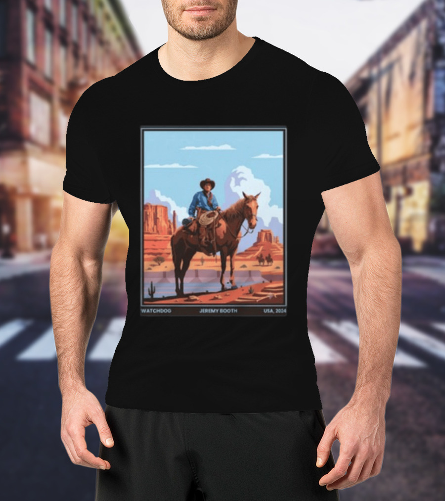 Dog Jeremy Booth USA 2020 Cowboy And Horse Desert Scene T-Shirt