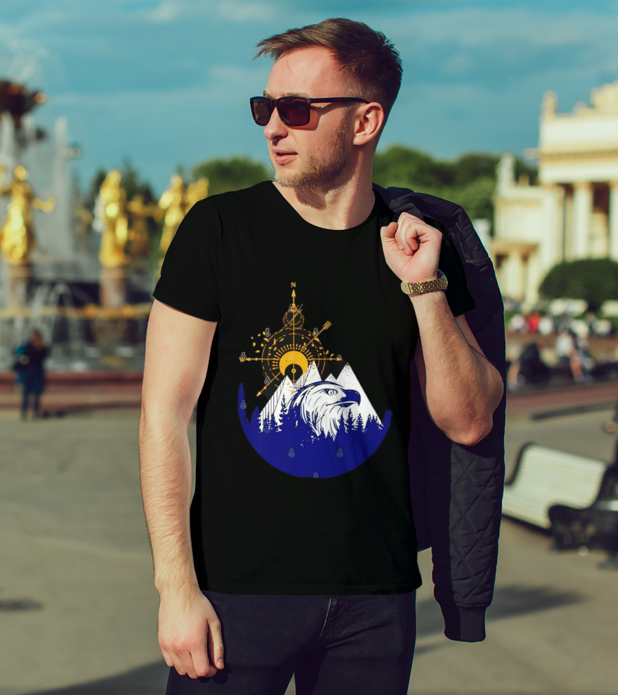 Eagle And Compass With Mountain Forest T-Shirt