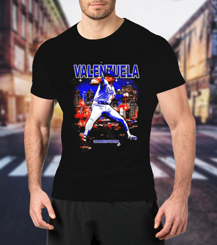 Fernando Valenzuela Dodgers 1981 Rookie Of The Year City Skyline T-Shirt