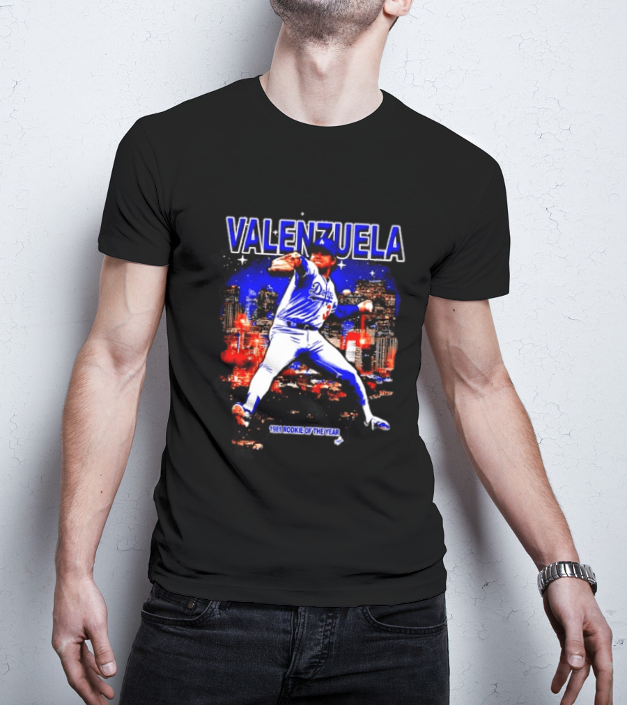 Fernando Valenzuela Dodgers 1981 Rookie Of The Year City Skyline T-Shirt