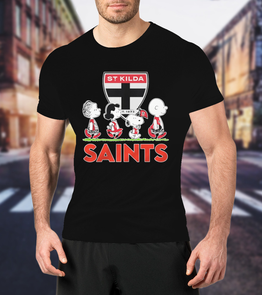 Peanuts Characters St Kilda Saints AFL 1873 Snoopy Charlie Brown Lucy Linus T-Shirt