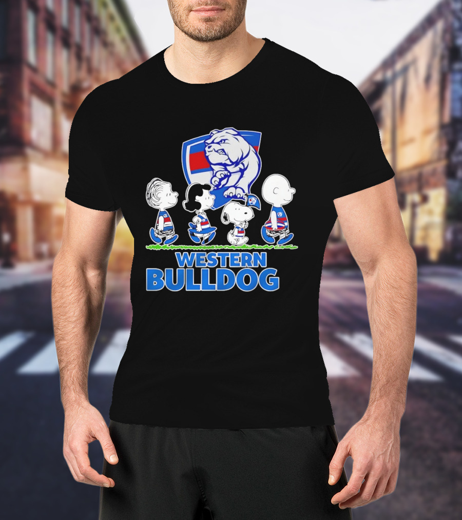 Peanuts Snoopy Charlie Brown Western Bulldogs AFL Team Lucy Schroeder T-Shirt