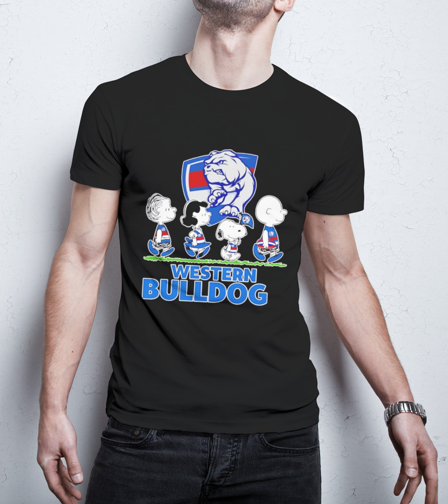 Peanuts Snoopy Charlie Brown Western Bulldogs AFL Team Lucy Schroeder T-Shirt