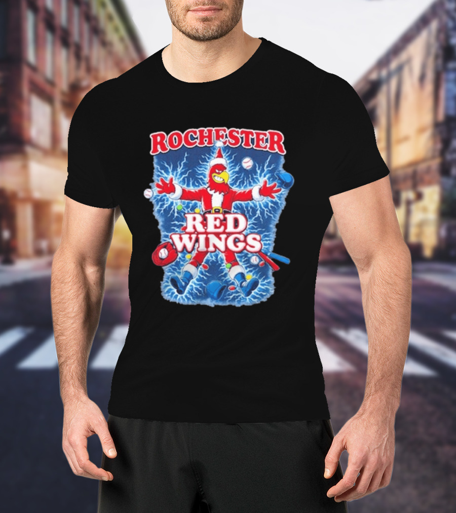 Rochester Red Wings Holiday Meltdown Christmas Santa Bird With Baseball T-Shirt