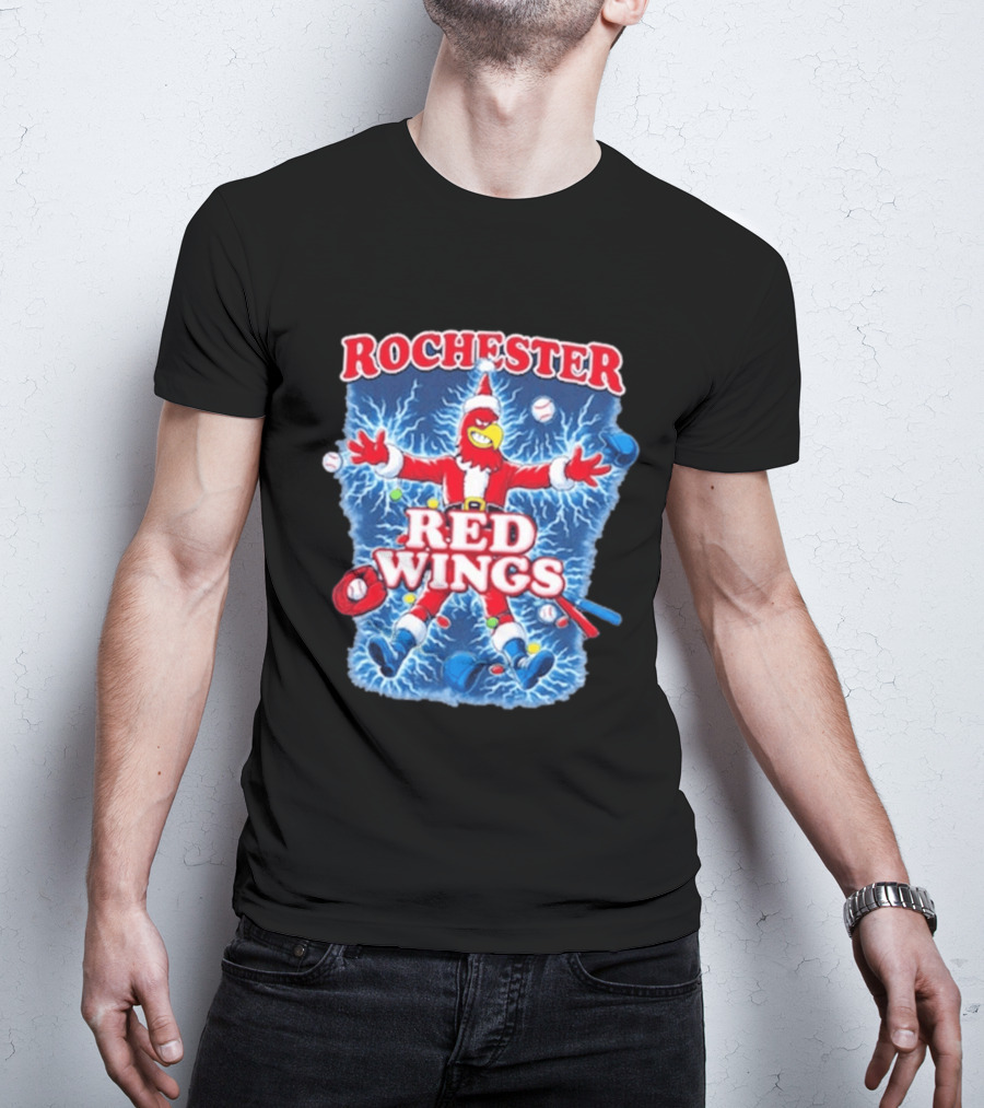 Rochester Red Wings Holiday Meltdown Christmas Santa Bird With Baseball T-Shirt