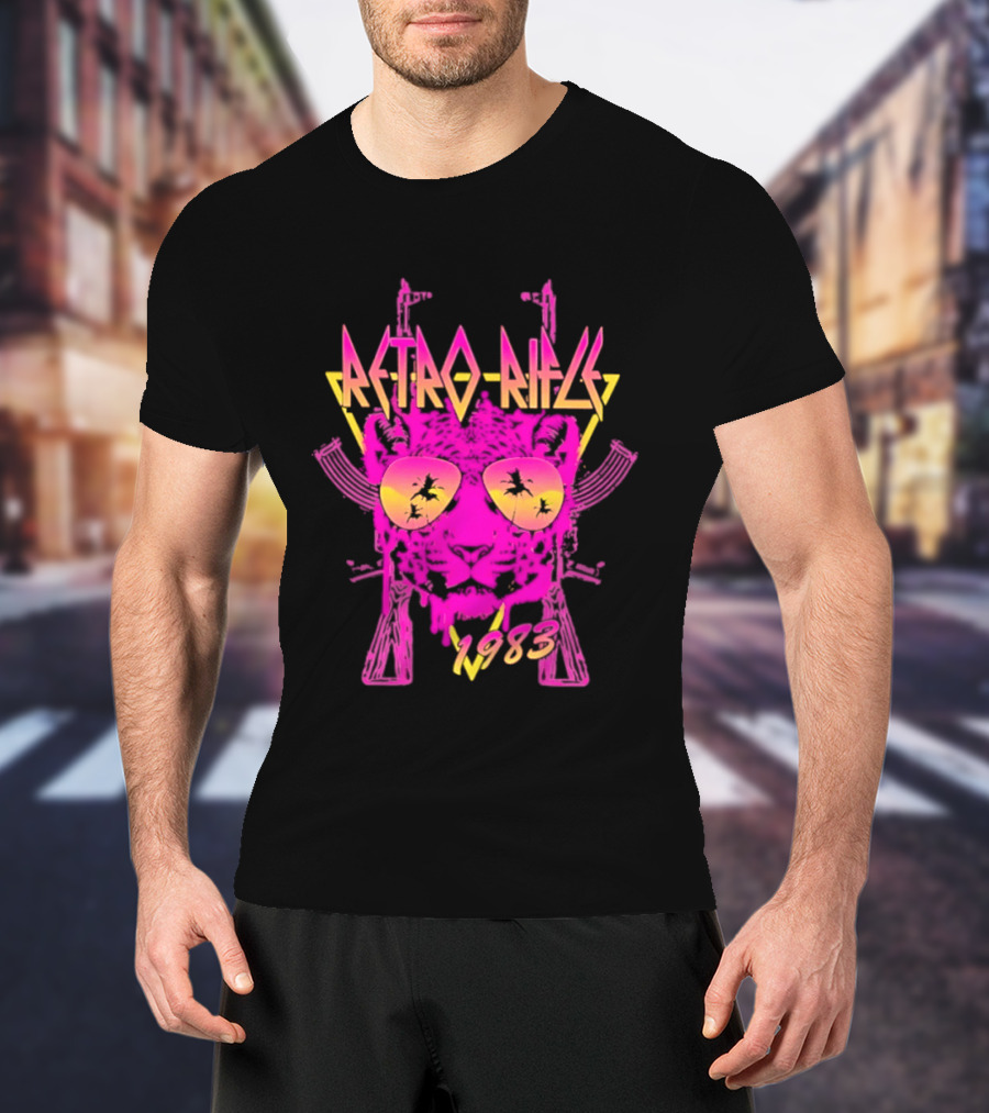 Retro Rifle 1983 Neon Skull Sunglasses Vintage Aesthetic T-Shirt