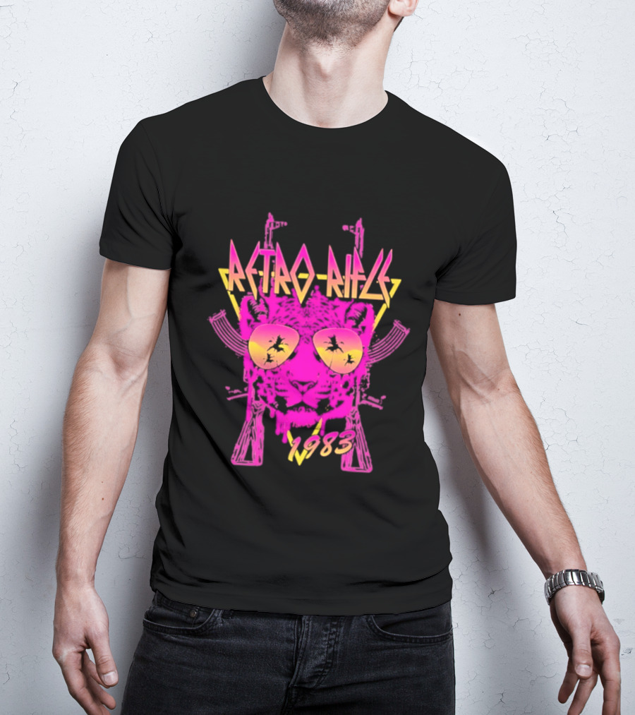 Retro Rifle 1983 Neon Skull Sunglasses Vintage Aesthetic T-Shirt
