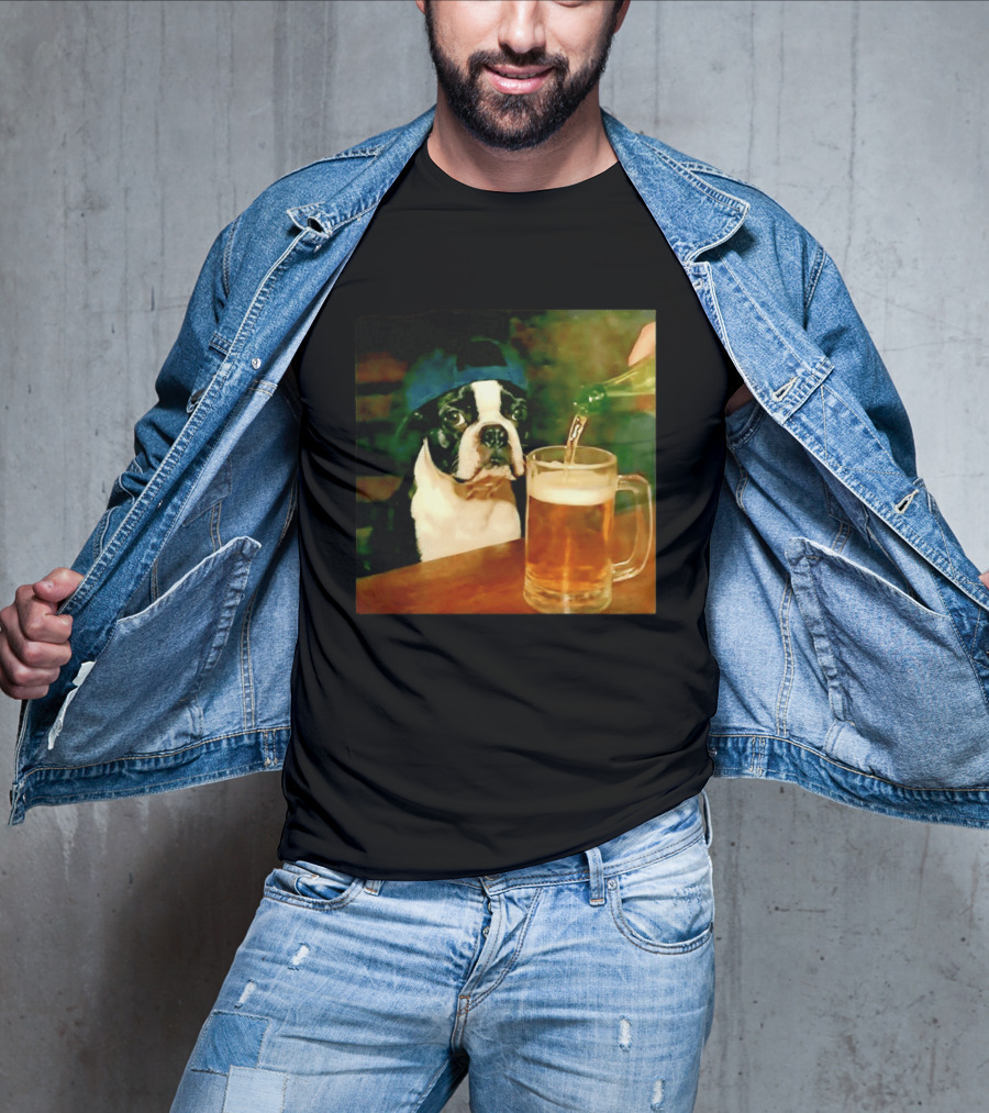Boston Terrier Baseball Cap Drinking Beer T-Shirt