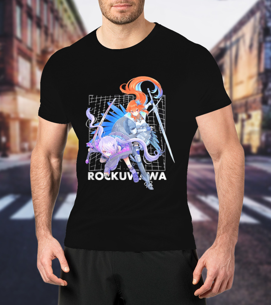 Rockuwawa Anime Warrior Girls Sword Katana Grid T-Shirt