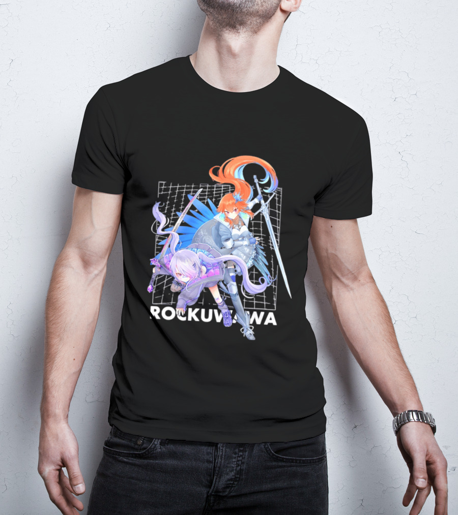 Rockuwawa Anime Warrior Girls Sword Katana Grid T-Shirt