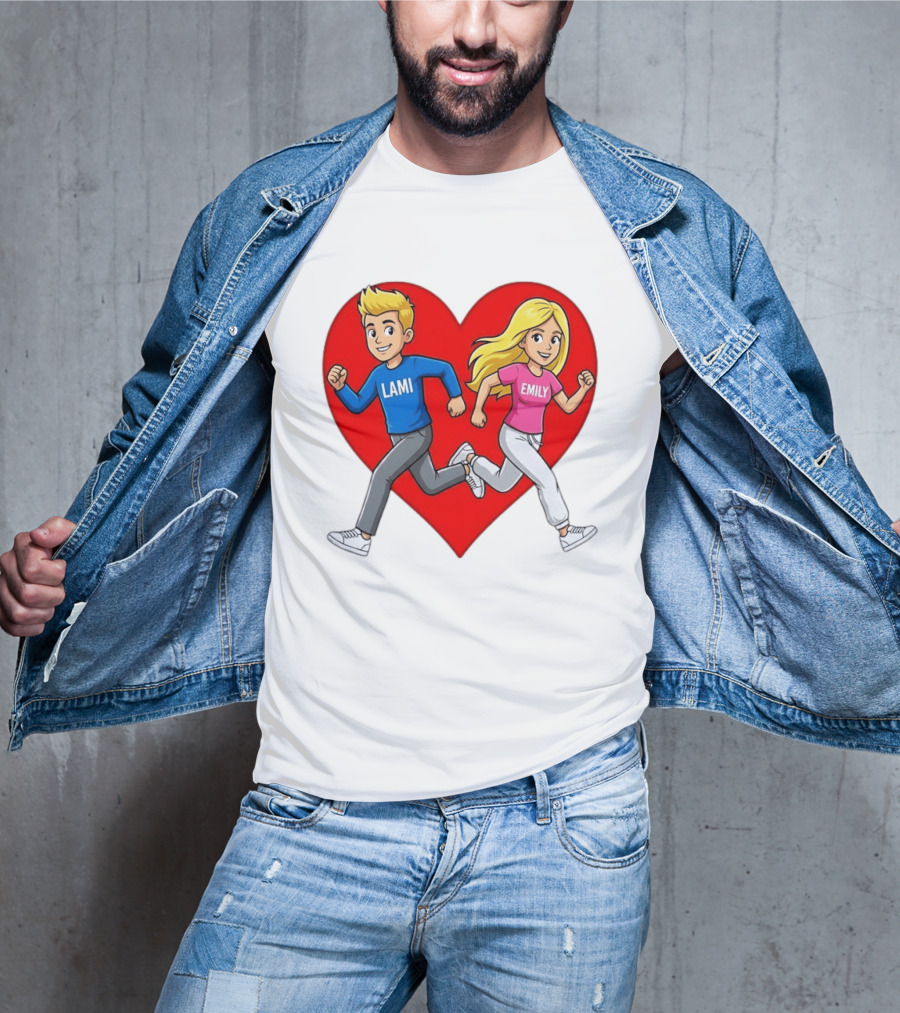 Lami And Emily Cartoon Couple Running With Heart T-Shirt