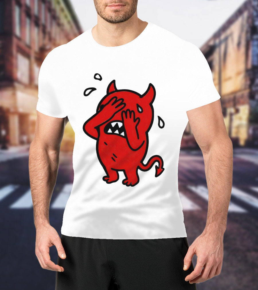 Devil Cartoon Facepalm Panicking Sweating Emoji T-Shirt