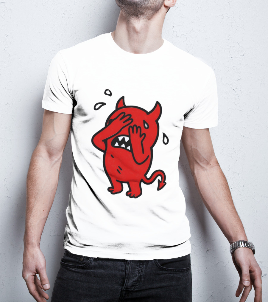 Devil Cartoon Facepalm Panicking Sweating Emoji T-Shirt