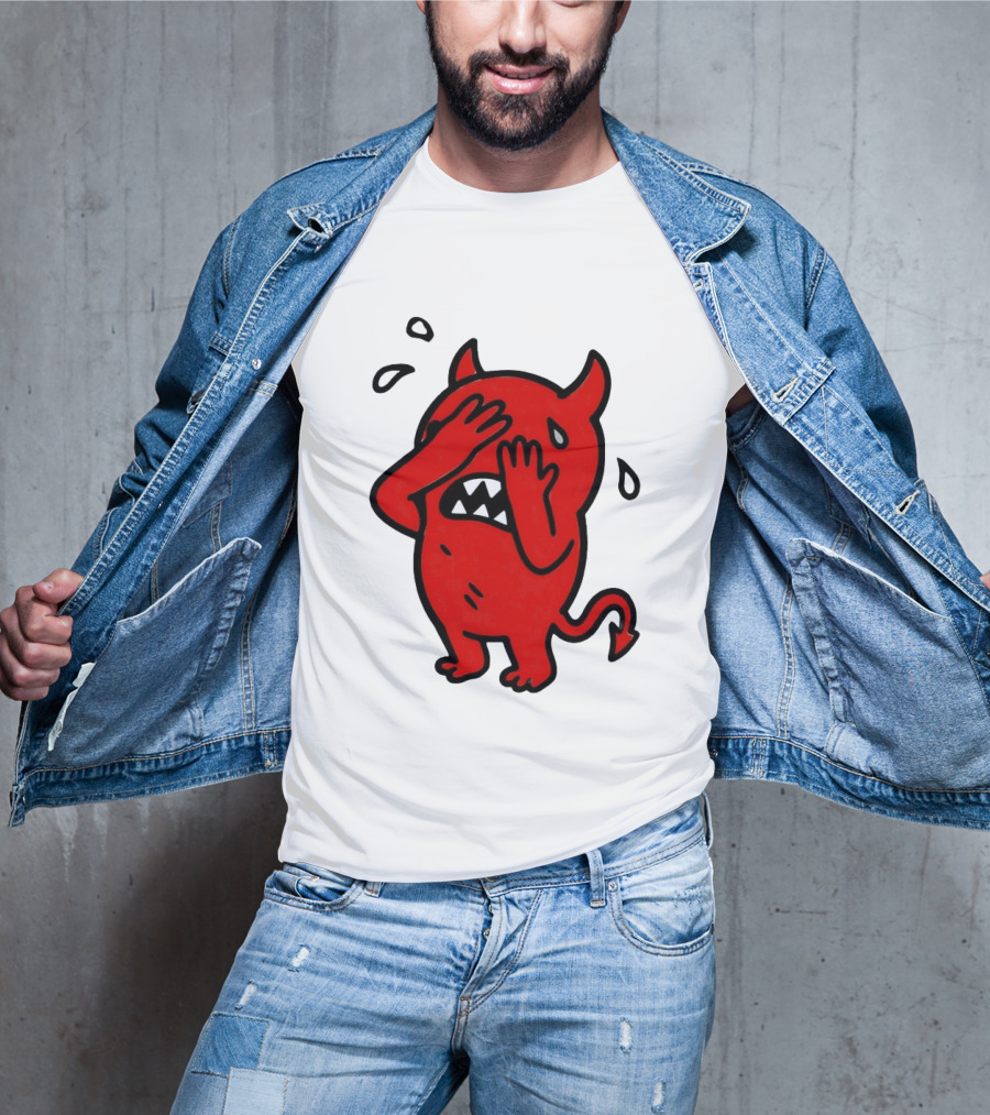 Devil Cartoon Facepalm Panicking Sweating Emoji T-Shirt