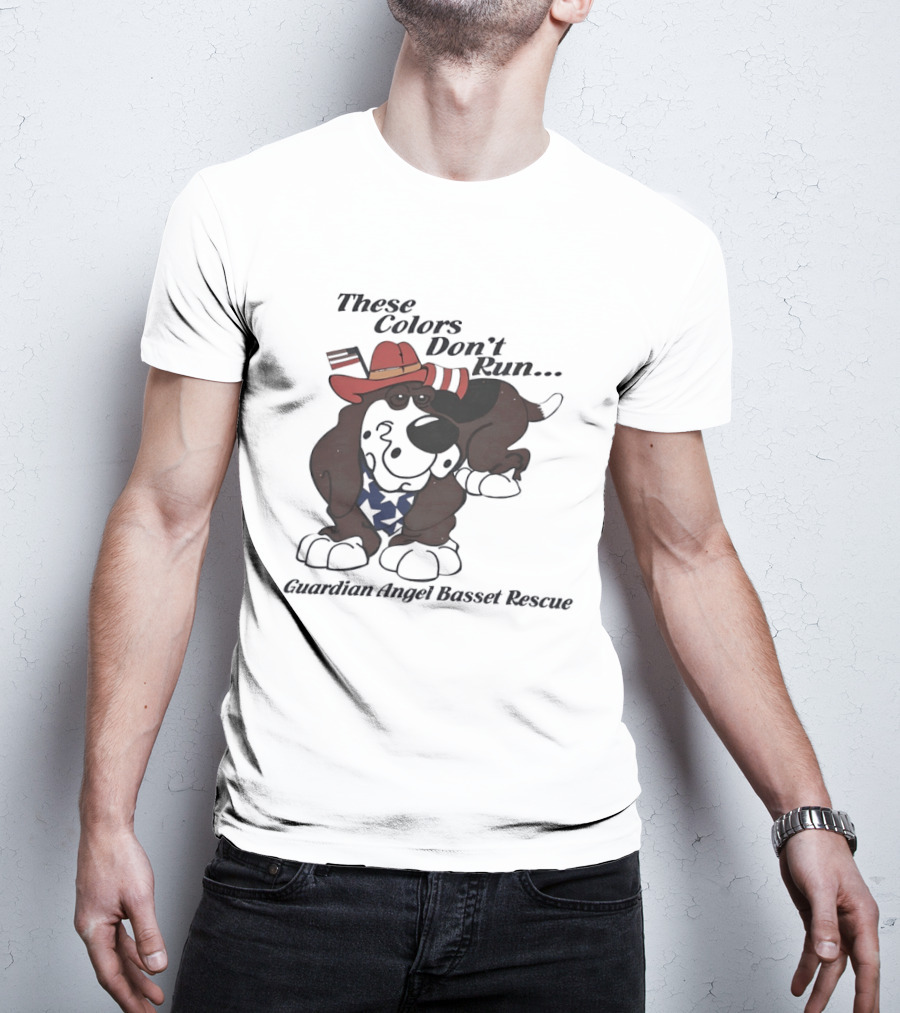 These Colors Don't Run Guardian Angel Basset Rescue Patriotic Dog Breed Cowboy Hat And Bandana T-Shirt