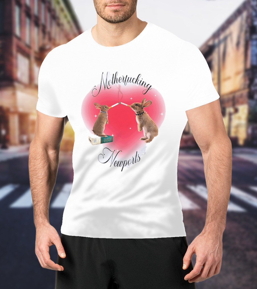 Motherfucking Newports Rabbit Smoking Cigarette Heart T-Shirt
