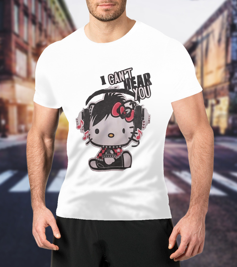 Hello Kitty I Can't Hear You Headphones Music Emo T-Shirt