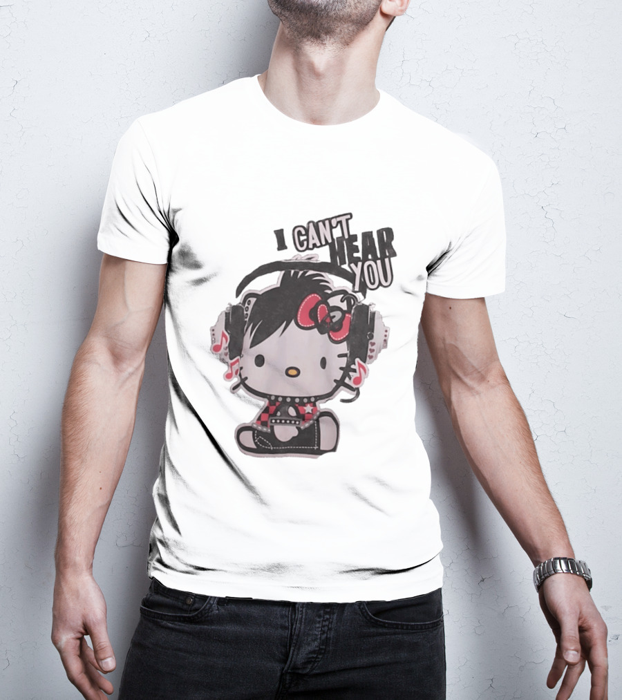 Hello Kitty I Can't Hear You Headphones Music Emo T-Shirt