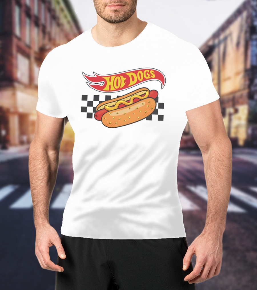 Hot Dogs Checkerboard Flame And Bun T-Shirt