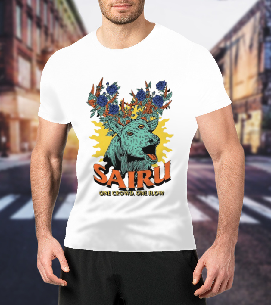 Sairu One Crowd One Flow Deer With Blue Roses Horns T-Shirt