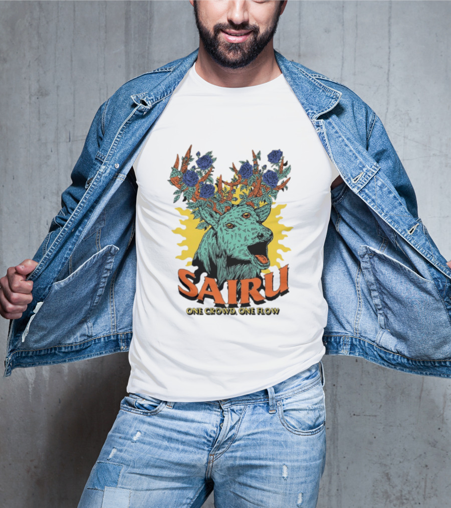 Sairu One Crowd One Flow Deer With Blue Roses Horns T-Shirt