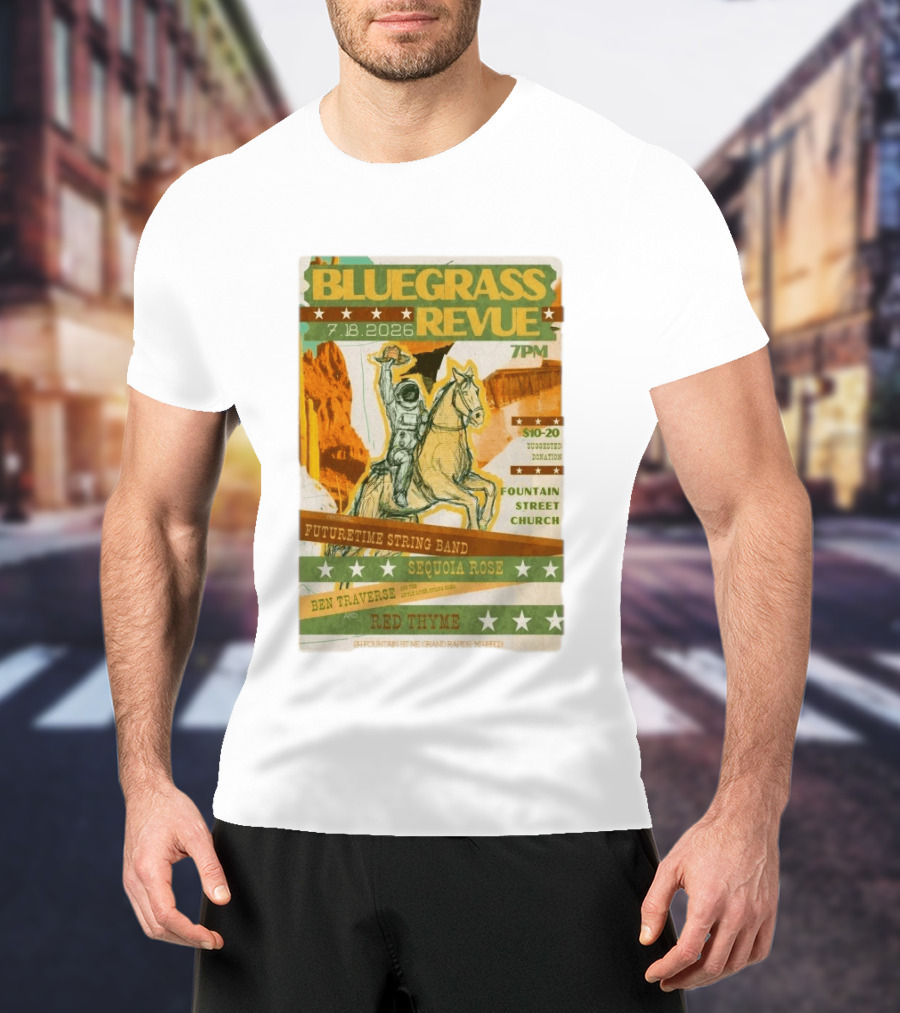 Bluegrass Revue Grand Rapids MI July 18 2026 Futuretime String Band Sequoia Rose Red Thyme T-Shirt