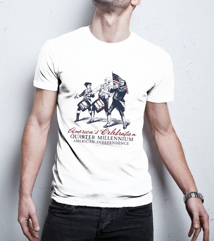 America's Celebration Quarter Millennium Colonial Soldiers Drumming American Independence T-Shirt