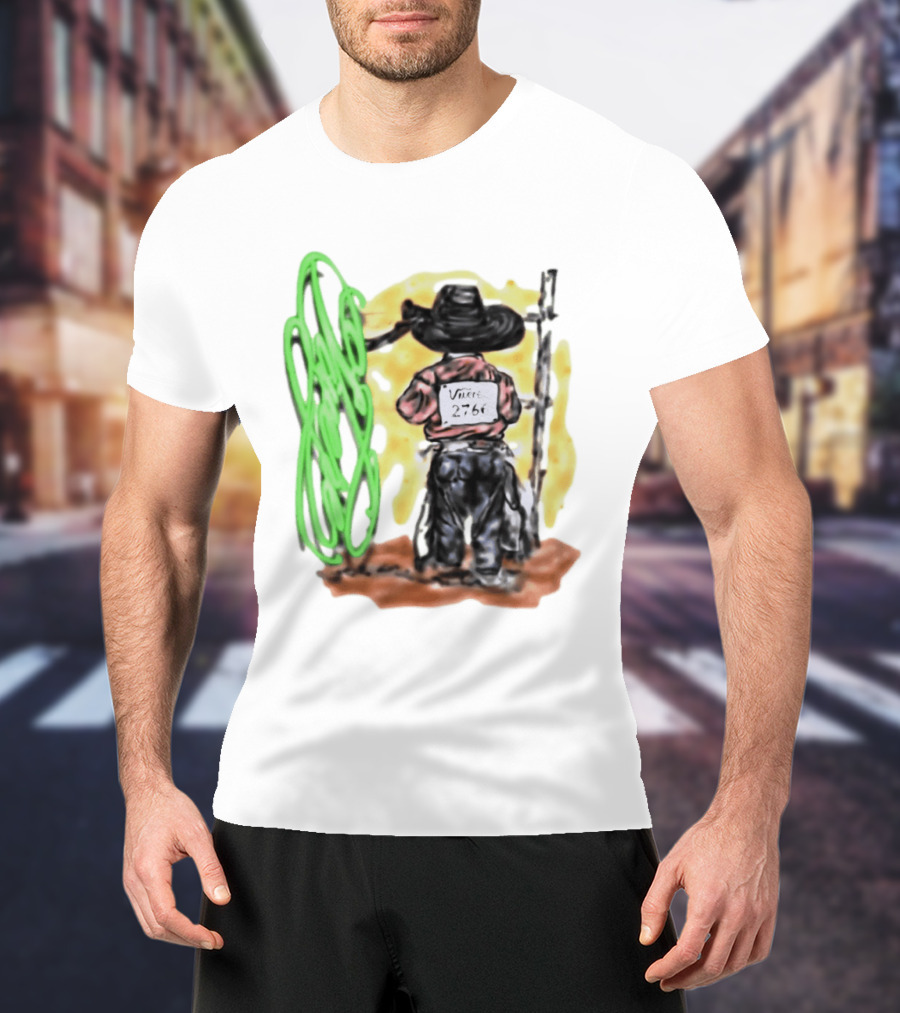 Vnere 2766 Cowboy Vintage Western Art With Hat And Fence T-Shirt