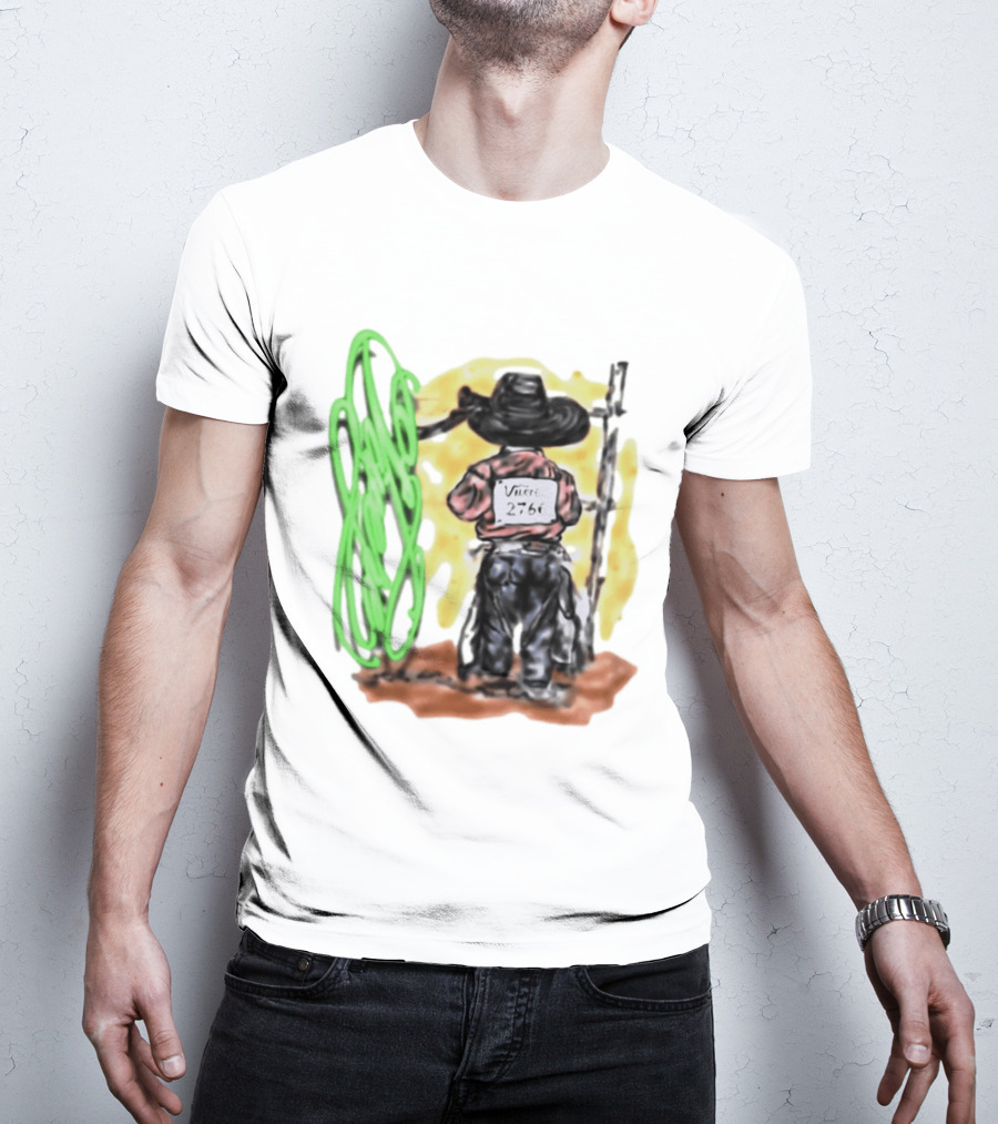 Vnere 2766 Cowboy Vintage Western Art With Hat And Fence T-Shirt