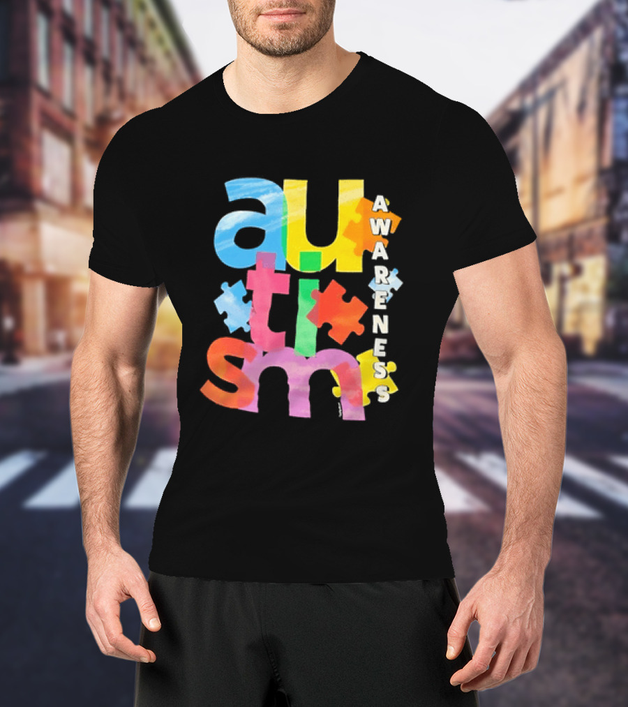 Autism Awareness Puzzle Colorful Letters And Pieces T-Shirt