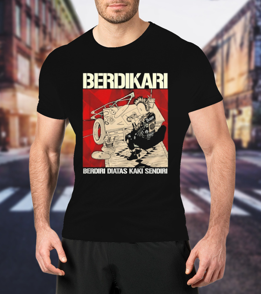 Berdikari Berdiri Diatas Kaki Sendiri Red Checkerboard Racing Motif T-Shirt