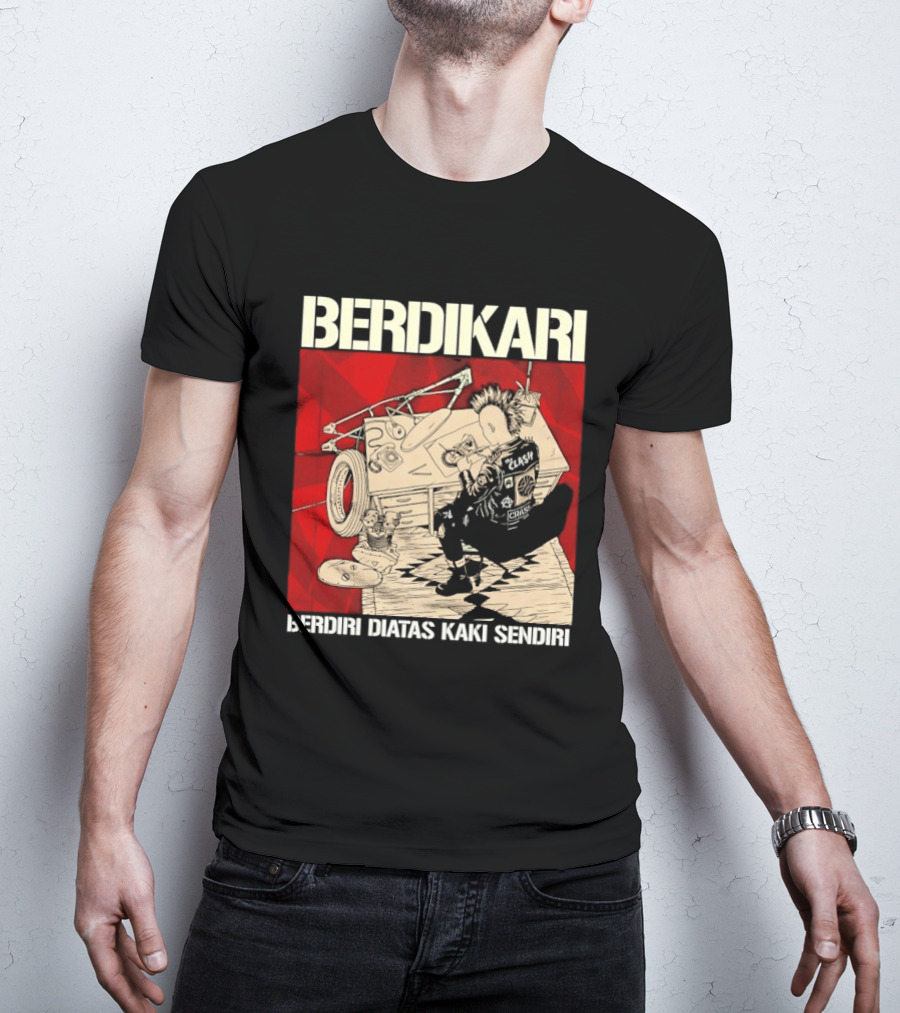 Berdikari Berdiri Diatas Kaki Sendiri Red Checkerboard Racing Motif T-Shirt