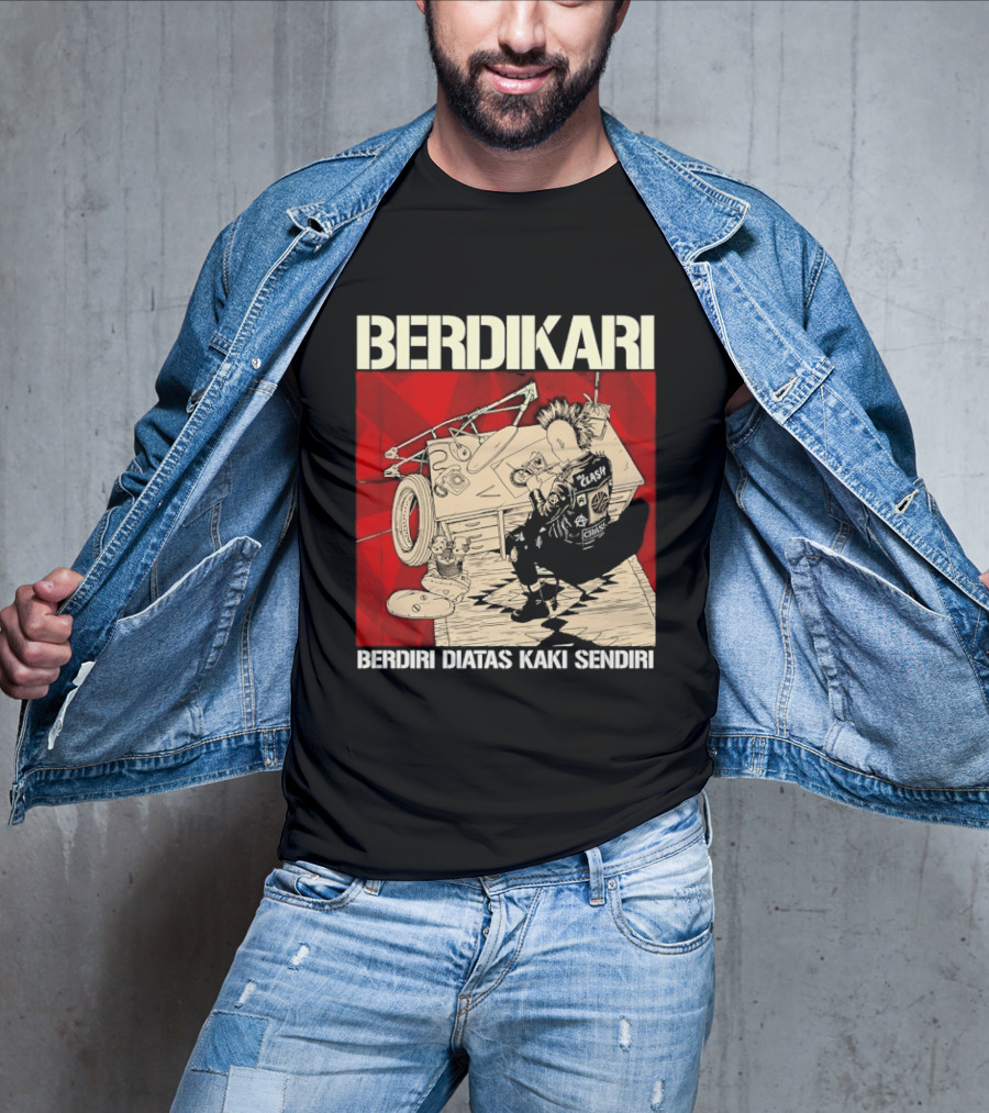 Berdikari Berdiri Diatas Kaki Sendiri Red Checkerboard Racing Motif T-Shirt