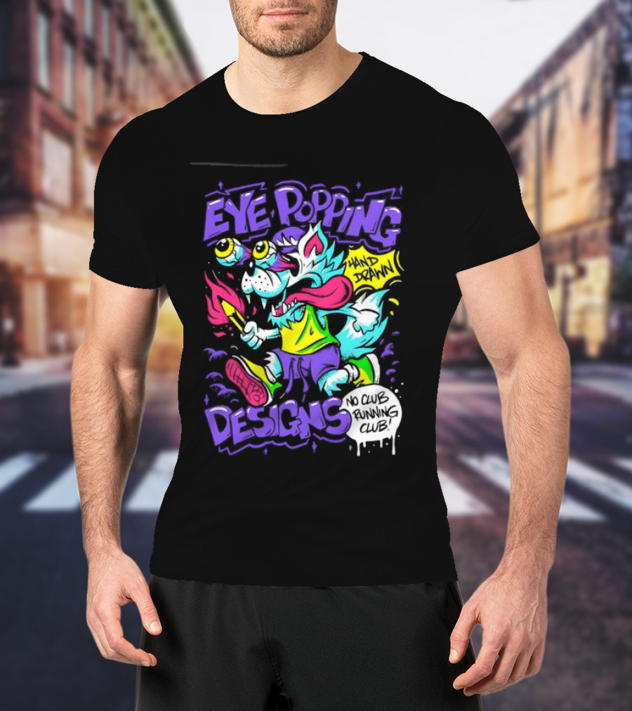Eye Popping Wolf Hand Drawn No Club Running Club T-Shirt
