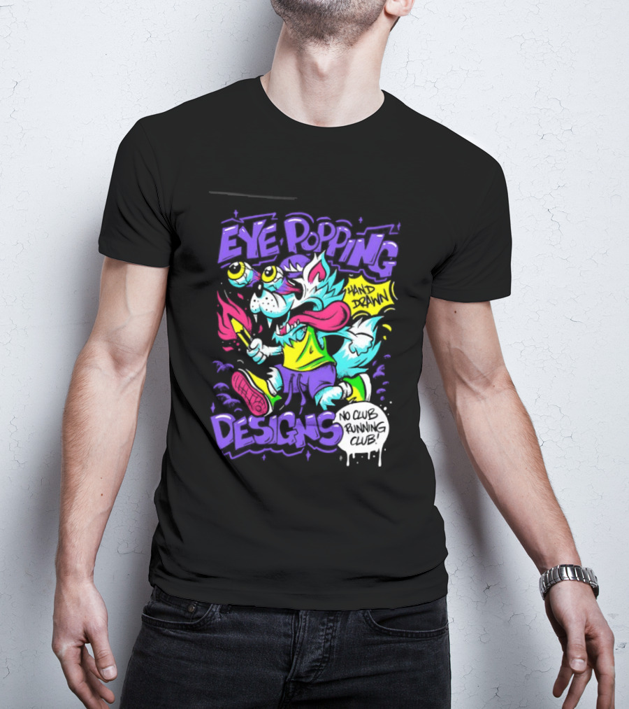 Eye Popping Wolf Hand Drawn No Club Running Club T-Shirt