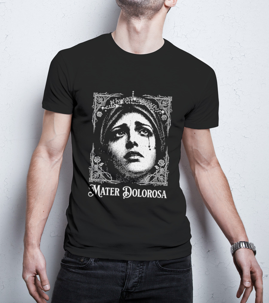 Mater Dolorosa Gothic Crying Virgin Mary Rhinestone T-Shirt