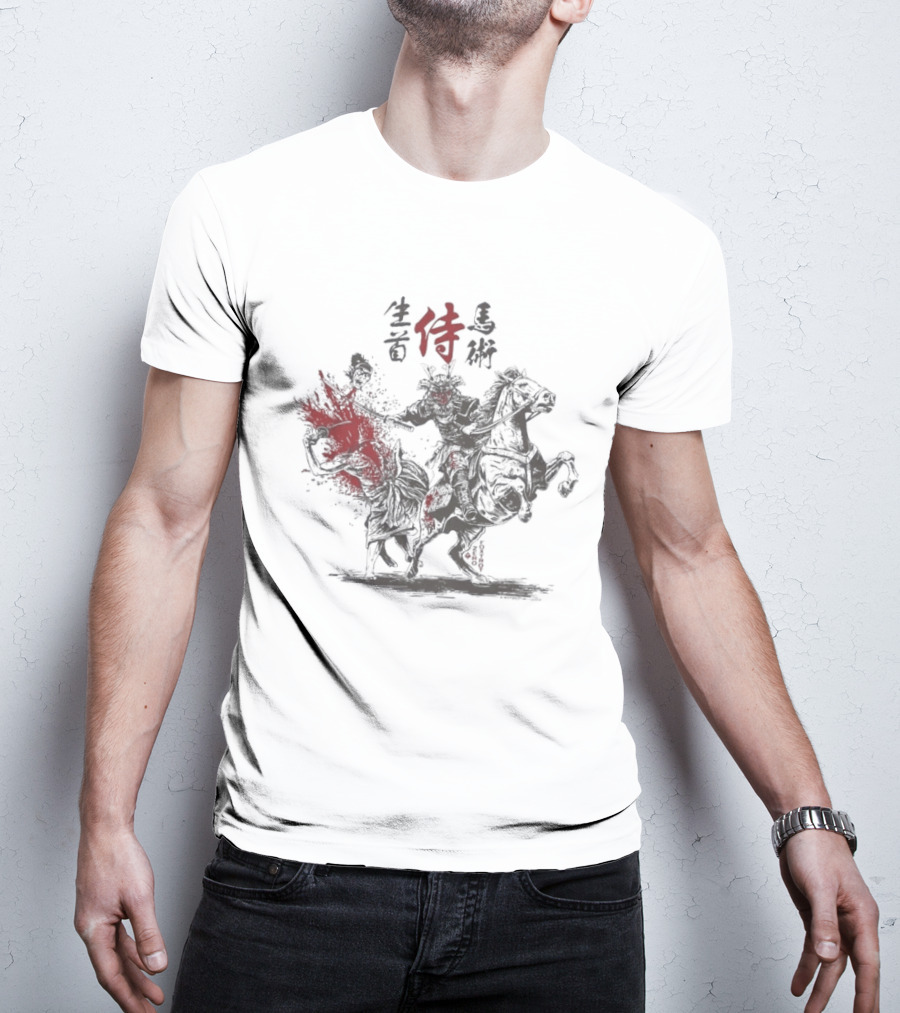 Zero Foxtrot Namakubi Bajutsu Samurai Riding Warrior With Red Kanji T-Shirt
