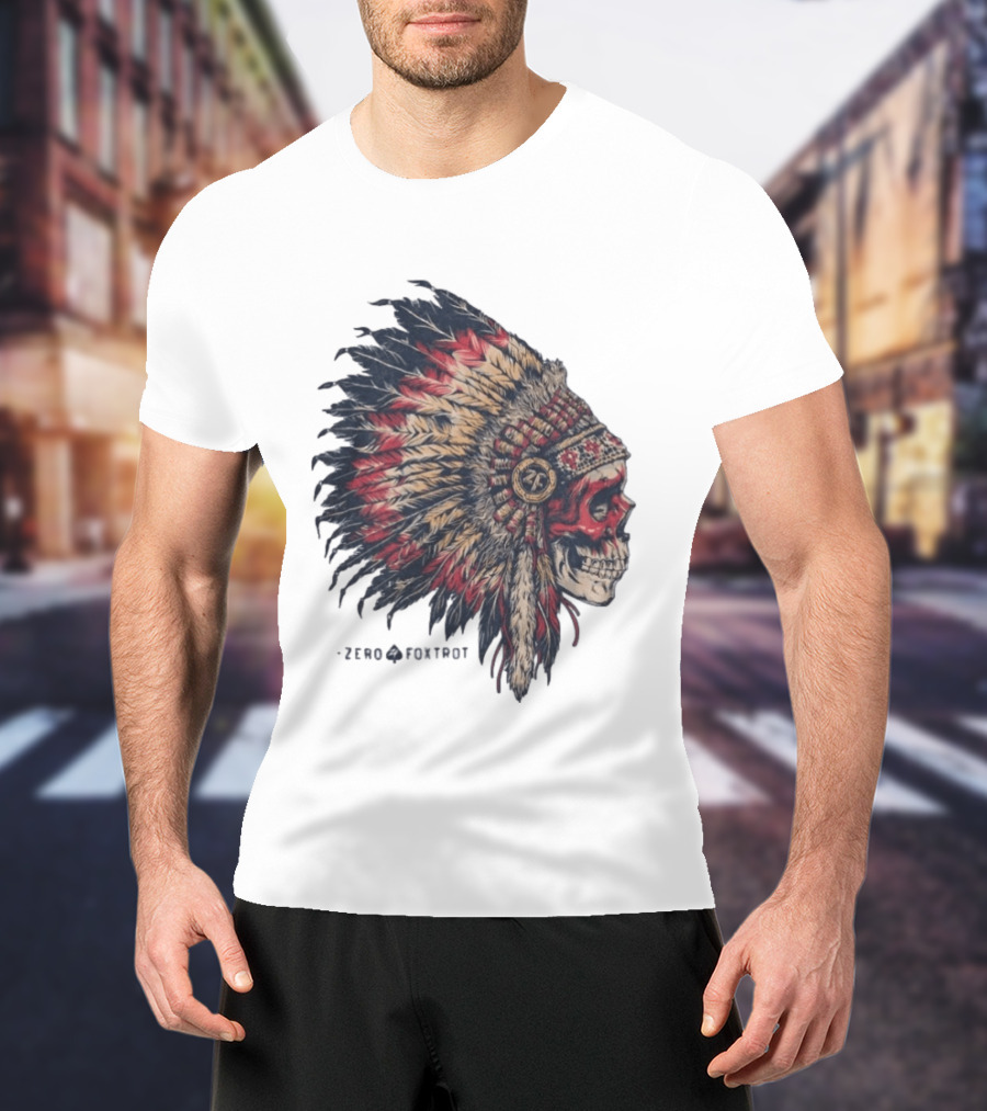 Zero Foxtrot Skull In Feathered Headdress T-Shirt